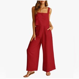 NWT RED LINEN BLEND 2PC PANT SET-S